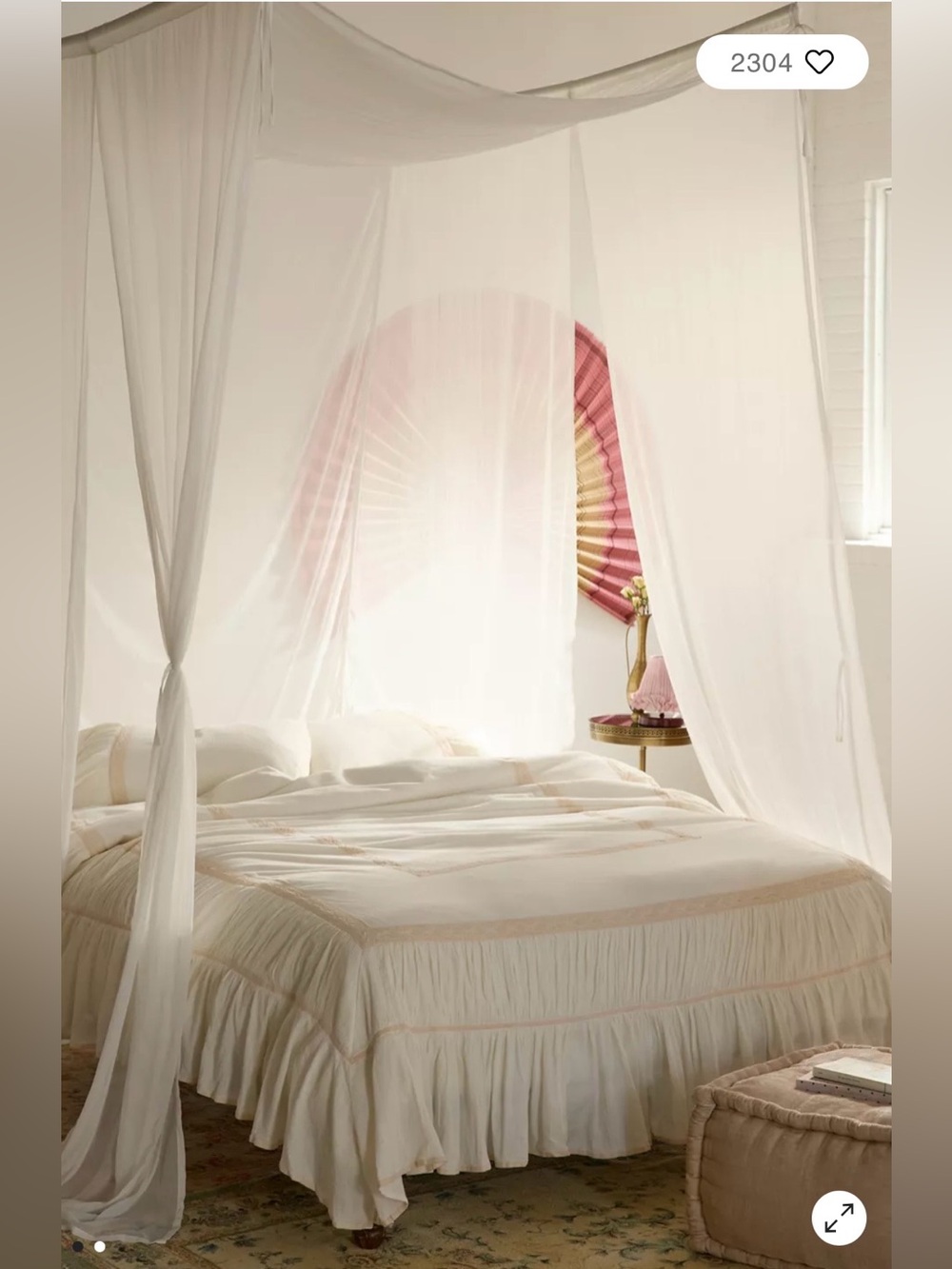Urban Outfitters Floating Chiffon Bed Canopy Curtain, Ivory